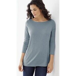 J. Jill  Perfect Pima Cotton Buttoned-back Tee Blue Breeze 3/4 Sleeve Womens XL